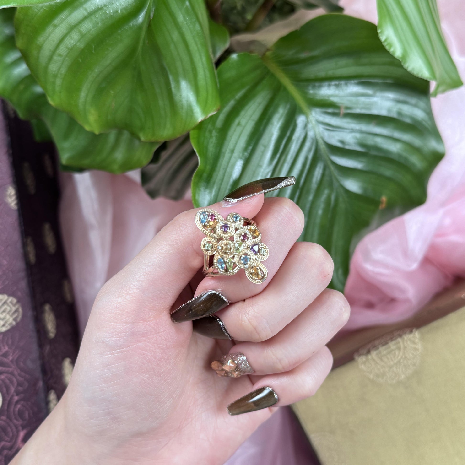 Rainbow Cascade Ring, US 11.5